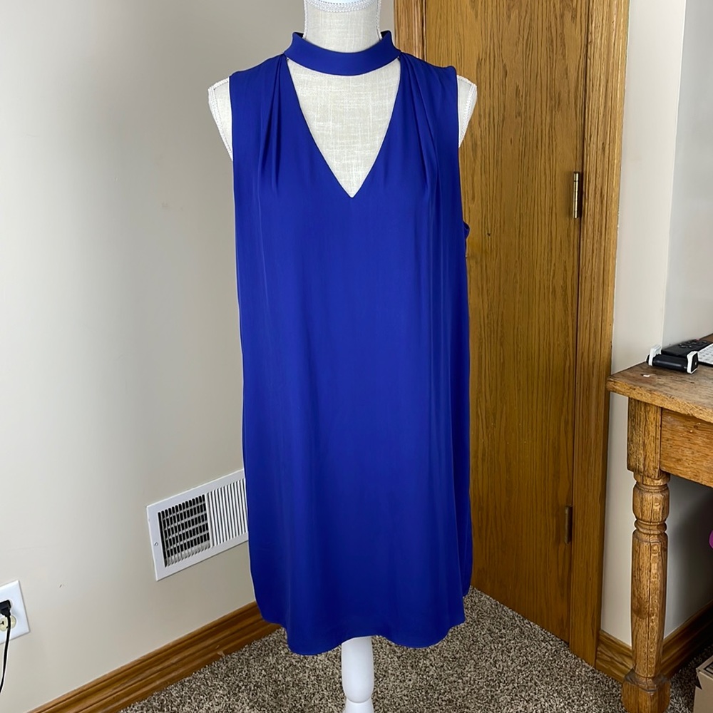 WHBM Blue Choker Neck Shift Dress